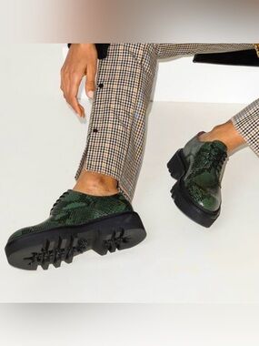 Dries Van Noten Green Snakeskin Python Derby Lug Sole Shoes 39 US 9 Avant Garde